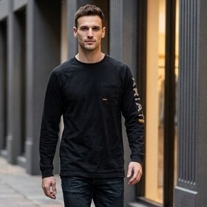 Ariat Rebar Black Long-sleeved T-Shirt Ariat on Arm, Pocket EUC